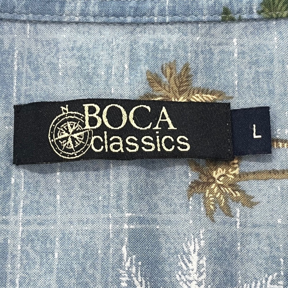 Boca Classics Mens Button Down Shirt L Blue S/Sleeve Tropical Palm Tree Hawaiian - Picture 3 of 7